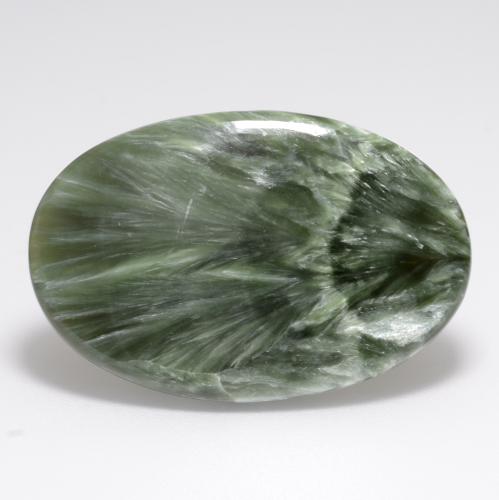 Serafinita verde natural de 15,02 ct, corte óvalo, opaco