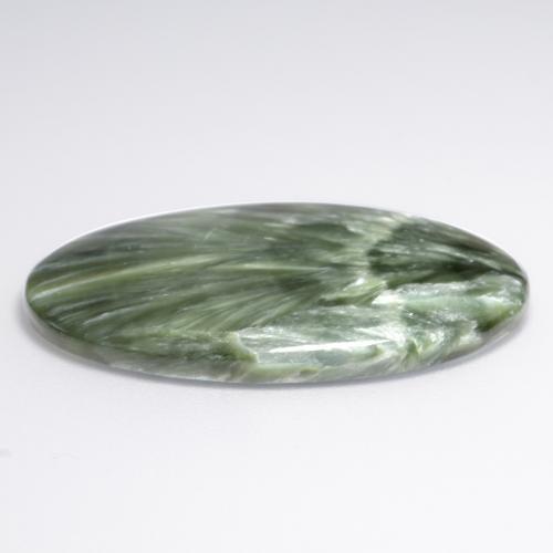 Serafinita verde natural de 15,02 ct, corte óvalo, opaco