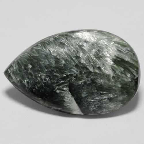 Serafinita Verde oscuro natural de 10.14 ct, En forma de pera, Opaco