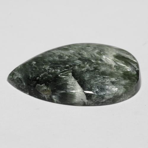 Serafinita Verde oscuro natural de 10.14 ct, En forma de pera, Opaco