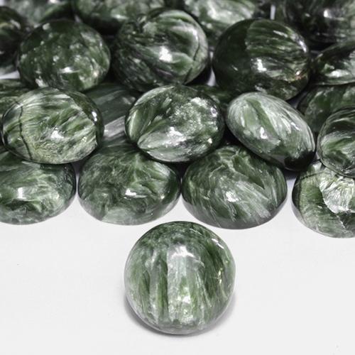 Serafinita verde natural de 4,85 ct, corte redondo, opaco