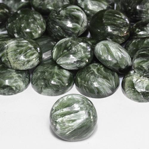 Serafinita Verde militar natural de 4.85 ct, Corte Redondo, Opaco