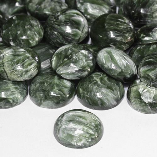 Serafinita verde natural de 4,85 ct, corte redondo, opaco
