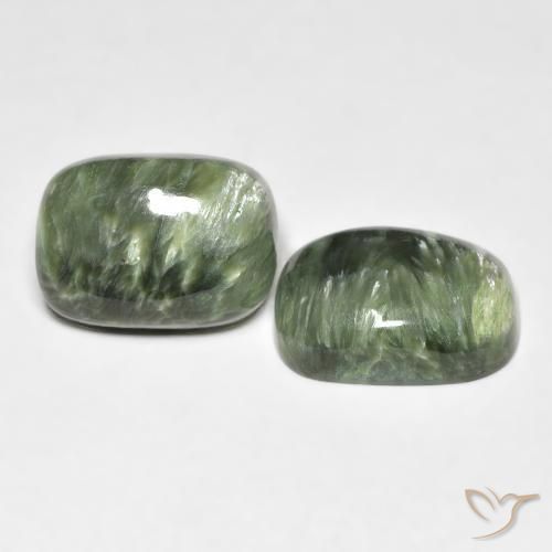 Gemas de Serafinita Verde terroso natural de 11.56 ct, Forma Cojín, Opaco