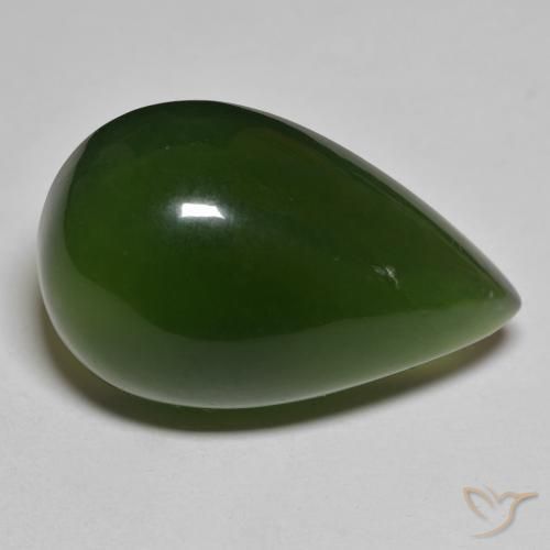 Serpentina Verde oscuro natural de 37.60 ct, En forma de pera, Translúcido