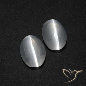Gemas de sillimanite cat's eye blanco natural de 2,31 ct, corte óvalo, translúcido