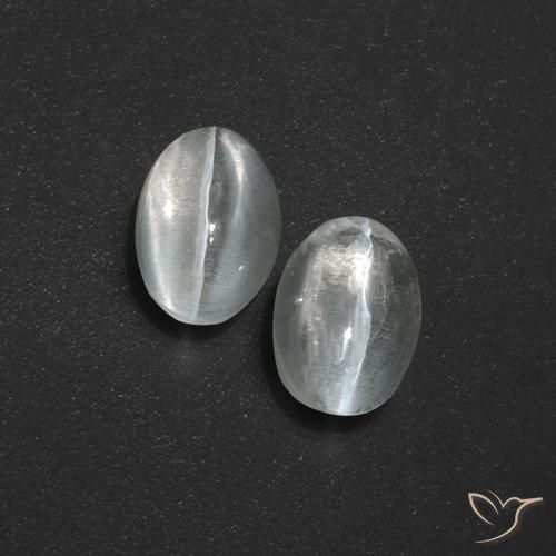 Gemas de Silimanita Ojo de Gato Blanco claro natural de 2.64 ct, Ovalada, Translúcido