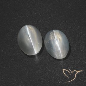 Gemas de Silimanita Ojo de Gato Blanco claro natural de 2.53 ct, Ovalada, Translúcido