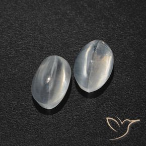 Gemas de Silimanita Ojo de Gato Blanco claro natural de 1.95 ct, Ovalada, Translúcido