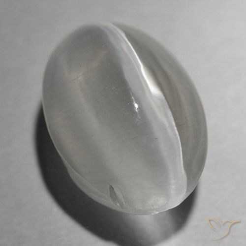 1.43ct Natural Gris muy claro Silimanita Ojo de Gato, Ovalada, Transparente