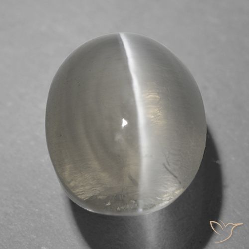 1.26ct Natural Gris muy claro Silimanita Ojo de Gato, Ovalada, Transparente