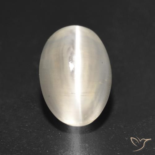 1.37ct Natural Blanco perlado Silimanita Ojo de Gato, Ovalada, Translúcido
