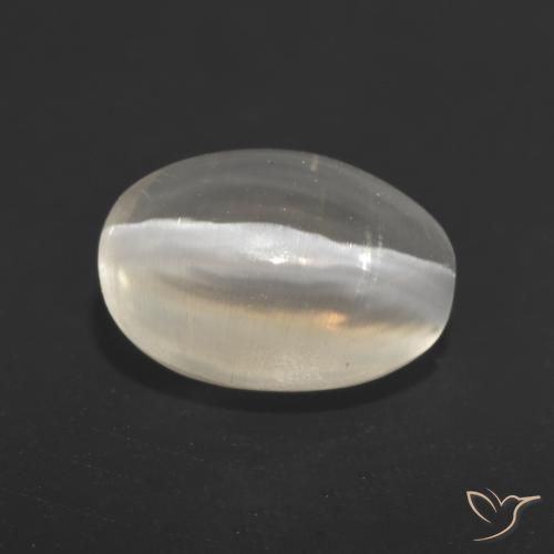Silimanita Ojo de Gato Blanco perlado natural de 1.37 ct, Ovalada, Translúcido