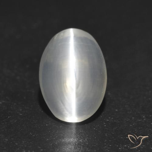 1.21ct Natural Blanco Silimanita Ojo de Gato, Ovalada, Transparente