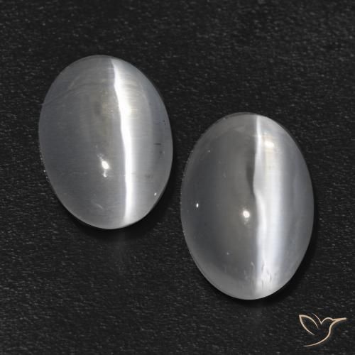 1.37ctw Natural Blanco claro Silimanita Ojo de Gato, Ovalada, Transparente