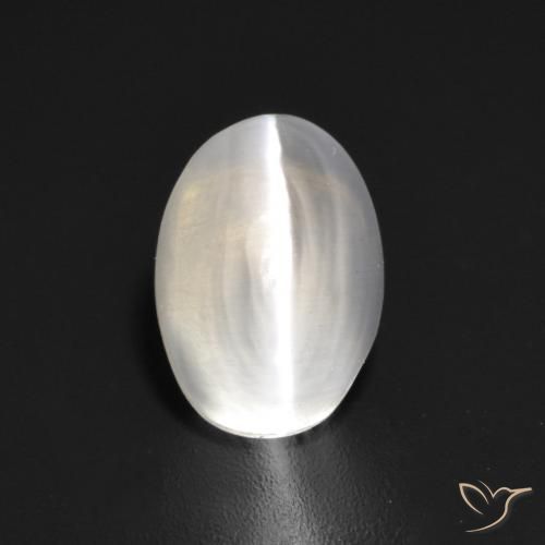 1.55ct Natural Blanco Silimanita Ojo de Gato, Ovalada, Transparente
