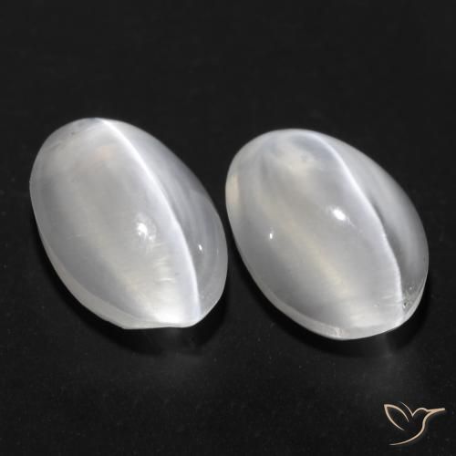Gemas de Silimanita Ojo de Gato Blanco natural de 2.20 ct, Ovalada, Transparente
