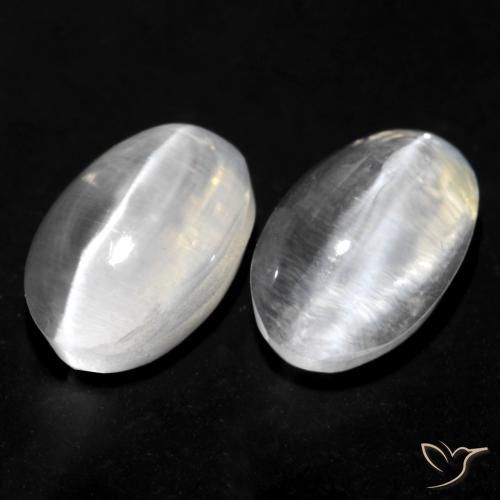 Gemas de Silimanita Ojo de Gato Blanco natural de 1.70 ct, Ovalada, Transparente