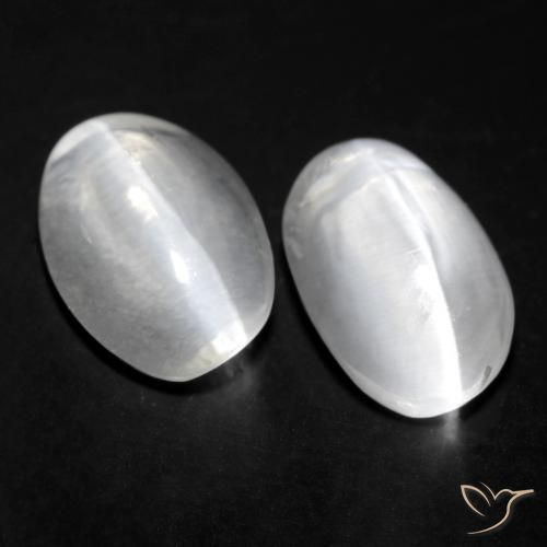 Gemas de Silimanita Ojo de Gato Blanco natural de 2.46 ct, Ovalada, Transparente
