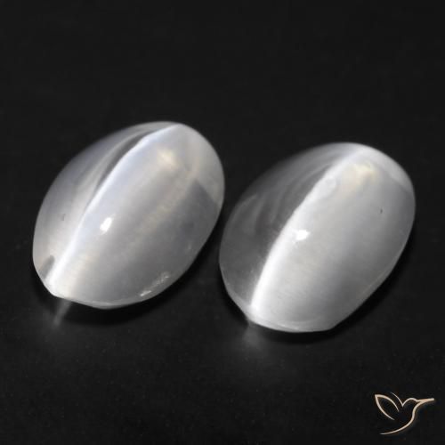 Gemas de Silimanita Ojo de Gato Blanco natural de 1.77 ct, Ovalada, Transparente