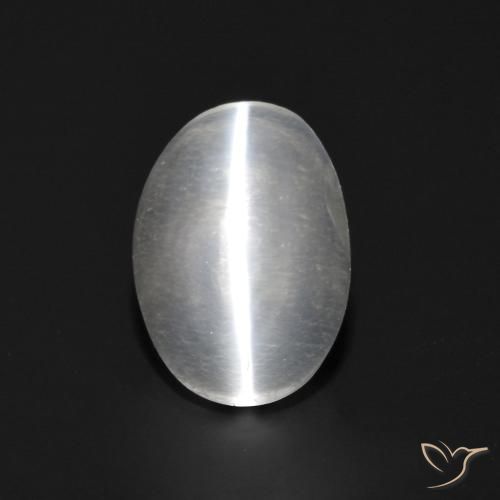 1.04ct Natural Blanco claro Silimanita Ojo de Gato, Ovalada, Transparente
