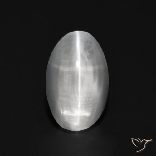 1.15ct Natural Blanco Silimanita Ojo de Gato, Ovalada, Transparente