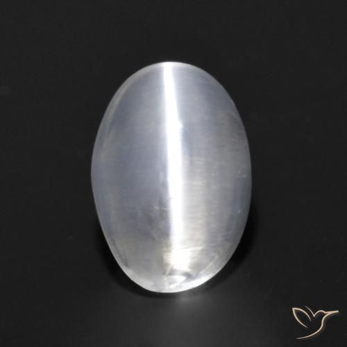 0.98ct Natural Blanco translúcido Silimanita Ojo de Gato, Ovalada, Transparente