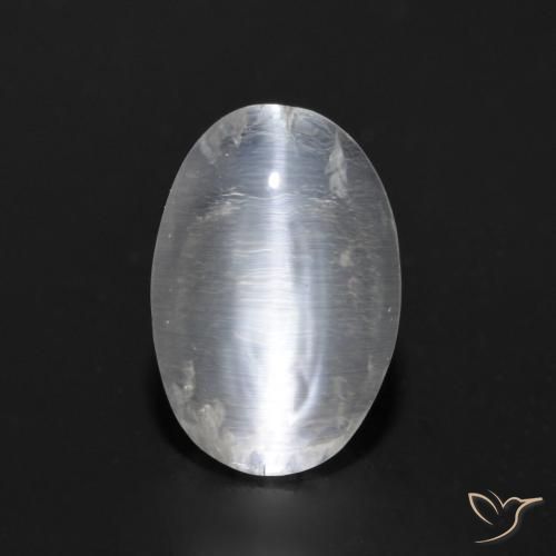 0.92ct Natural Blanco claro Silimanita Ojo de Gato, Ovalada, Transparente