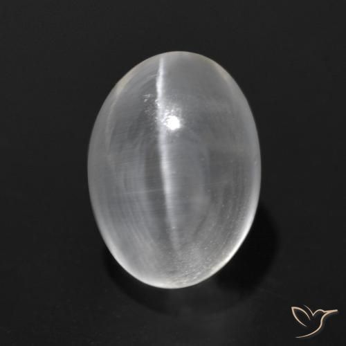 1.63ct Natural Blanco claro Silimanita Ojo de Gato, Ovalada, Transparente