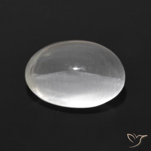1.29ct Natural Blanco claro Silimanita Ojo de Gato, Ovalada, Transparente