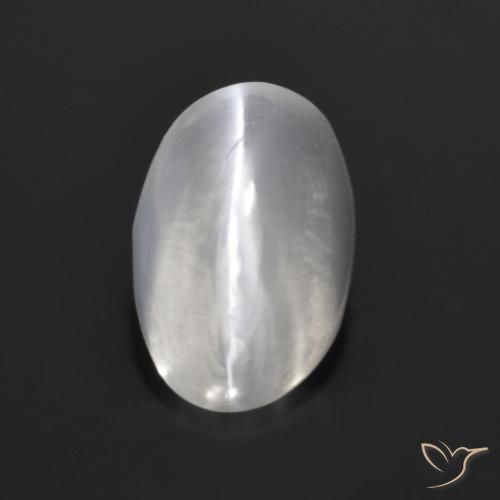 1.40ct Natural Blanco claro Silimanita Ojo de Gato, Ovalada, Transparente