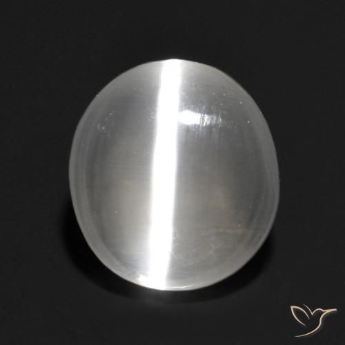 1.30ct Natural Blanco Silimanita Ojo de Gato, Ovalada, Transparente