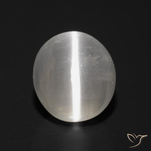 1.56ct Natural Gris muy claro Silimanita Ojo de Gato, Ovalada, Transparente