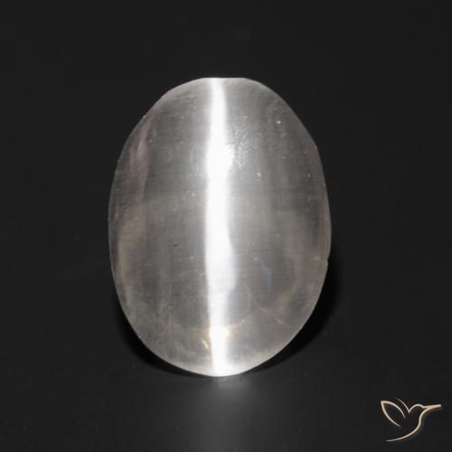 0.96ct Natural Gris muy claro Silimanita Ojo de Gato, Ovalada, Transparente