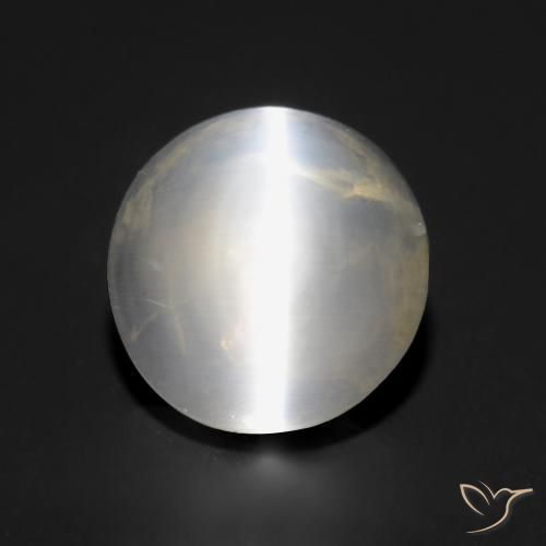 1.57ct Natural Blanco cálido Silimanita Ojo de Gato, Redondo, Transparente