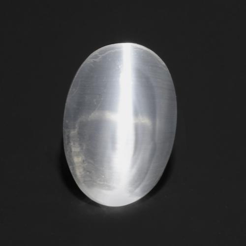 Sillimanite cat's eye blanco natural de 0,80 ct, corte óvalo, transparente