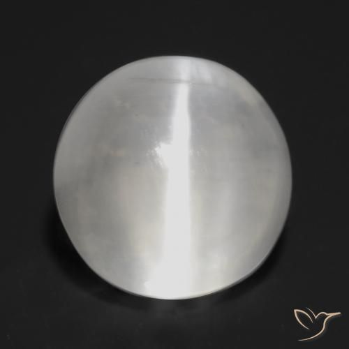 Silimanita Ojo de Gato Blanco translúcido natural de 1.32 ct, Redondo, Transparente