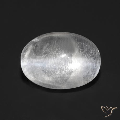 0.88ct Natural Blanco claro Silimanita Ojo de Gato, Ovalada, Transparente
