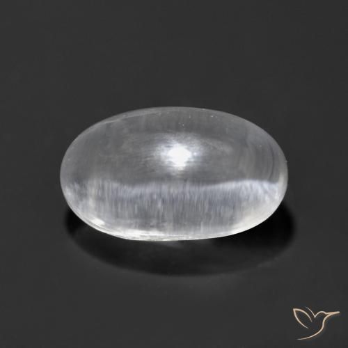1.24ct Natural Blanco claro Silimanita Ojo de Gato, Ovalada, Transparente