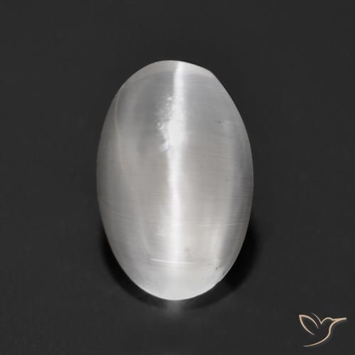 1.17ct Natural Blanco Silimanita Ojo de Gato, Ovalada, Transparente