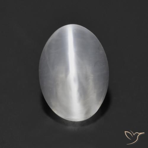 1.37ct Natural Blanco Silimanita Ojo de Gato, Ovalada, Transparente