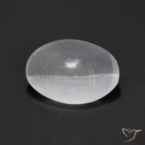 1.25ct Natural Blanco claro Silimanita Ojo de Gato, Ovalada, Transparente