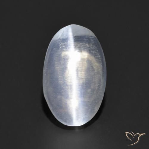 1.14ct Natural Blanco azulado Silimanita Ojo de Gato, Ovalada, Transparente