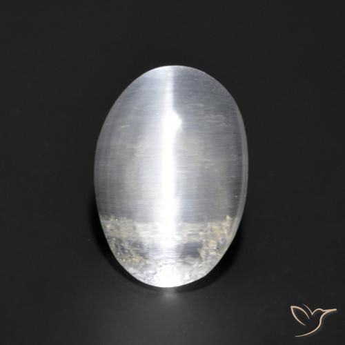 1.21ct Natural Blanco Silimanita Ojo de Gato, Ovalada, Transparente