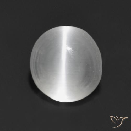 1.44ct Natural Blanco Silimanita Ojo de Gato, Redondo, Transparente