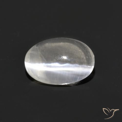 0.76ct Natural Blanco cálido Silimanita Ojo de Gato, Ovalada, Transparente
