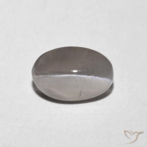 0.99ct Natural Gris muy claro Silimanita Ojo de Gato, Ovalada, Transparente
