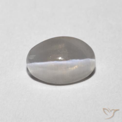 1.02ct Natural Gris muy claro Silimanita Ojo de Gato, Ovalada, Transparente