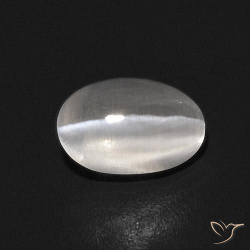 0.86ct Natural Blanco claro Silimanita Ojo de Gato, Ovalada, Transparente