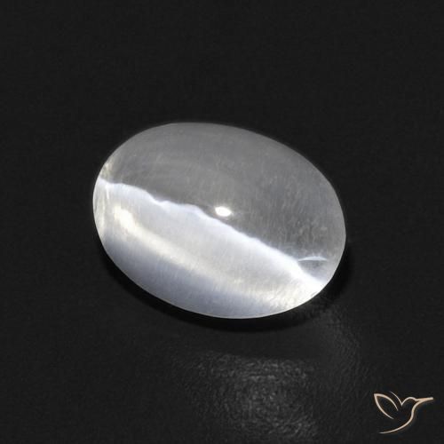Silimanita Ojo de Gato Blanco natural de 0.91 ct, Ovalada, Transparente
